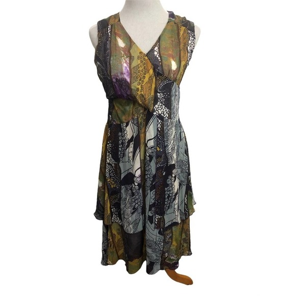 Tarsiani lagenlook layered sleeveless v-neck purple gold dress  SIZE 38 / 6 - Picture 1 of 8